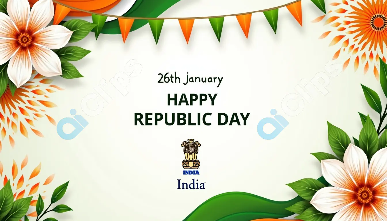 Republic Day Floral Banner with Indian Flag Colors