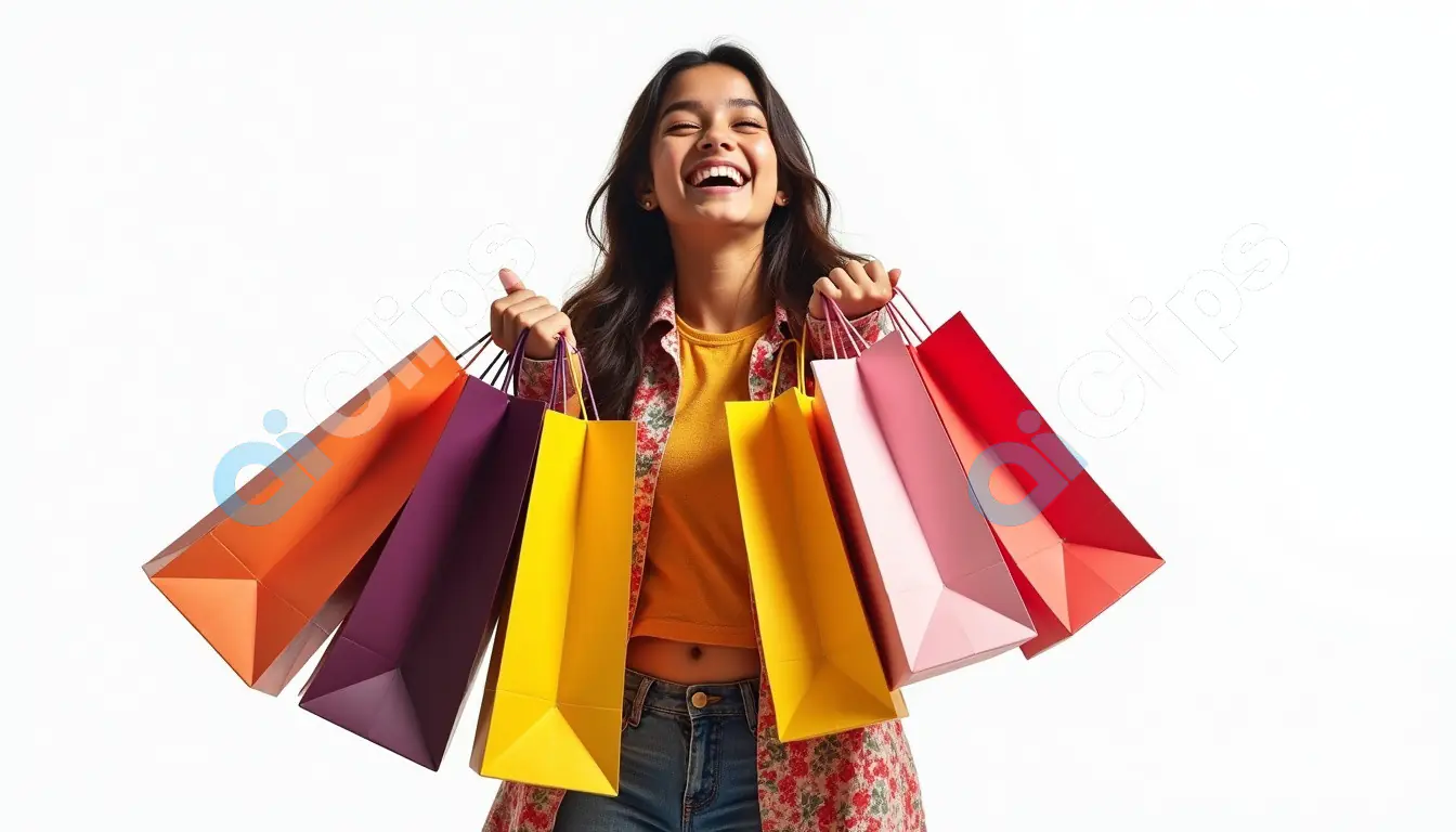 Excited Shopper with Colorful Shopping Bags