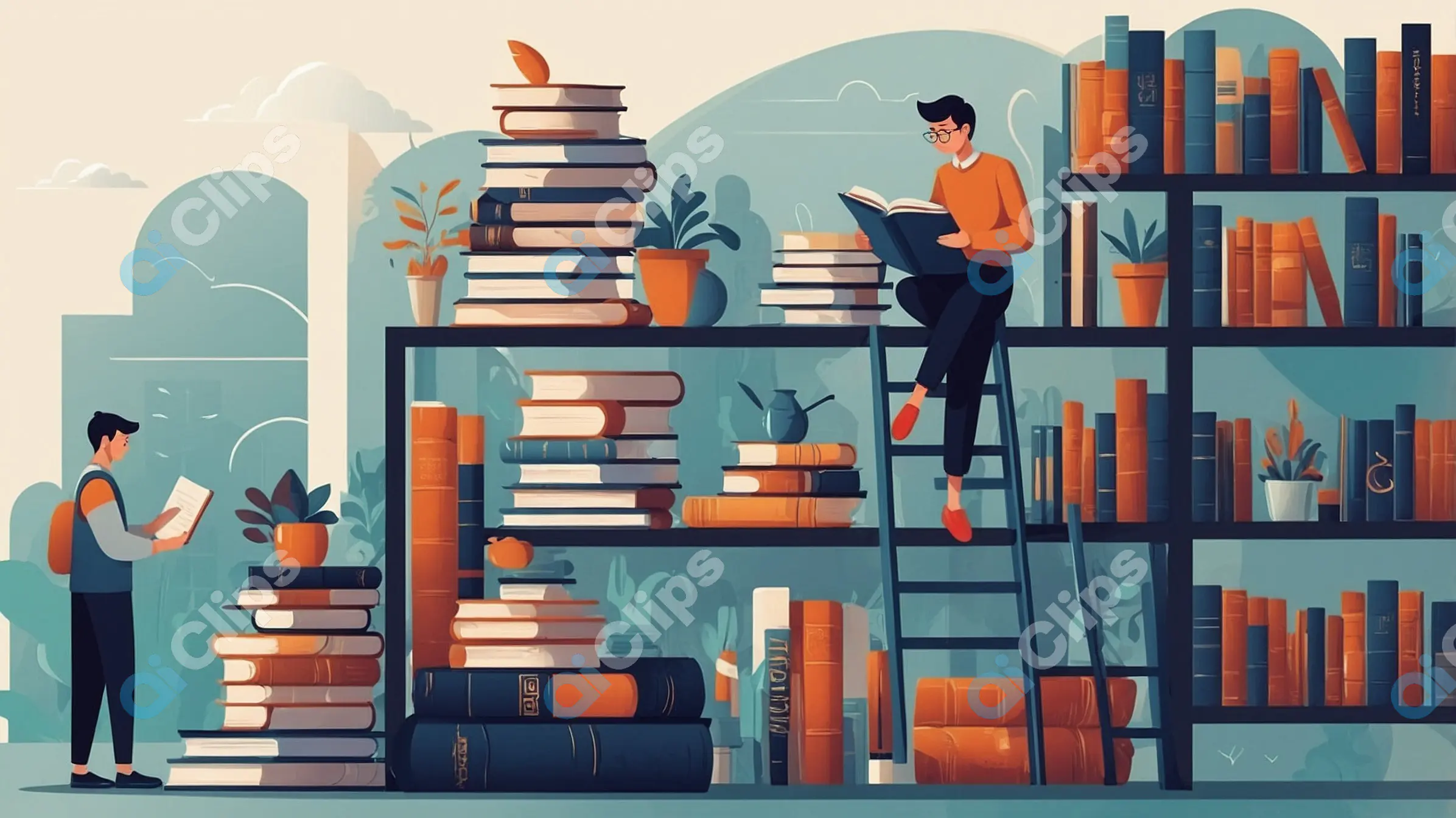 Cozy Library and Book Lovers Illustration