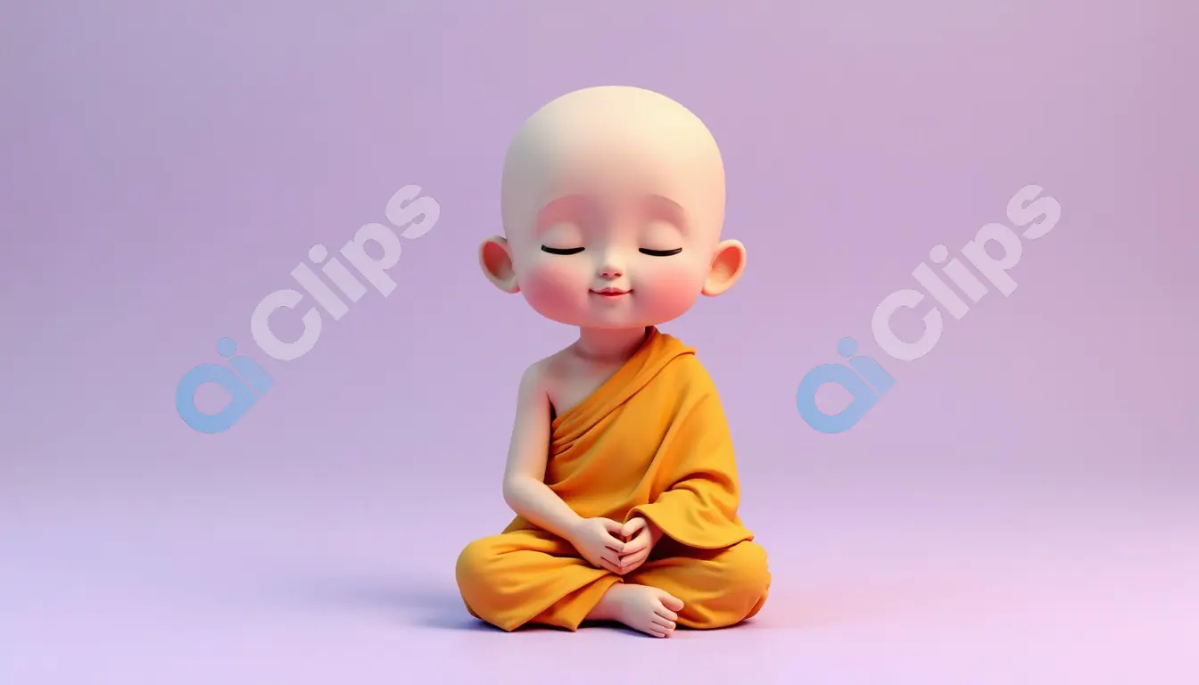 Peaceful Baby Monk in Meditation with Eyes Closed