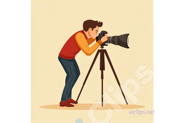 Photographer with Camera on Tripod Illustratio