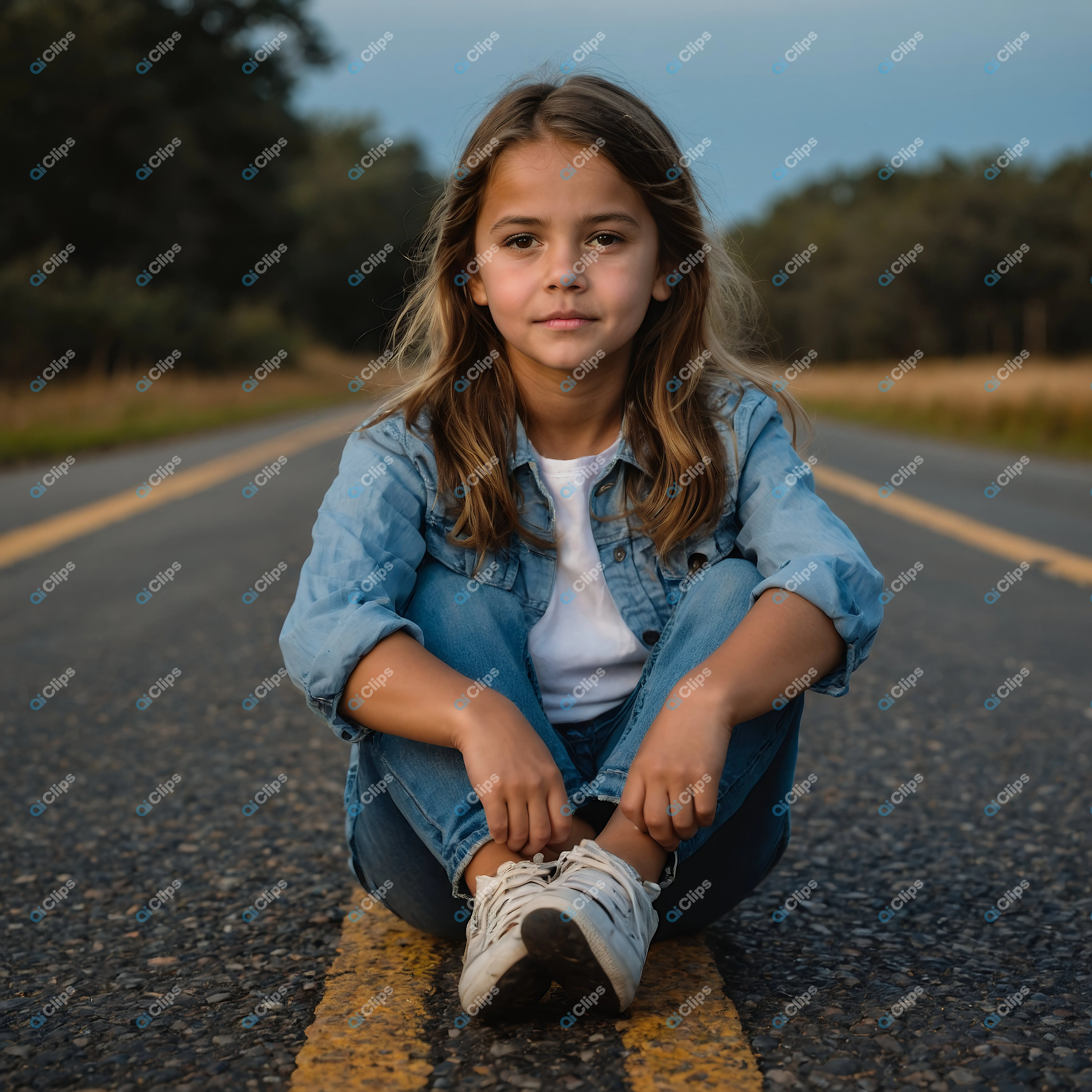 Girl in Denim on Road