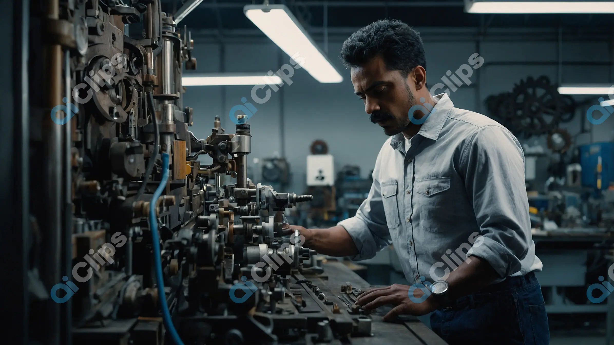 Focused Engineer Operating Industrial Machinery