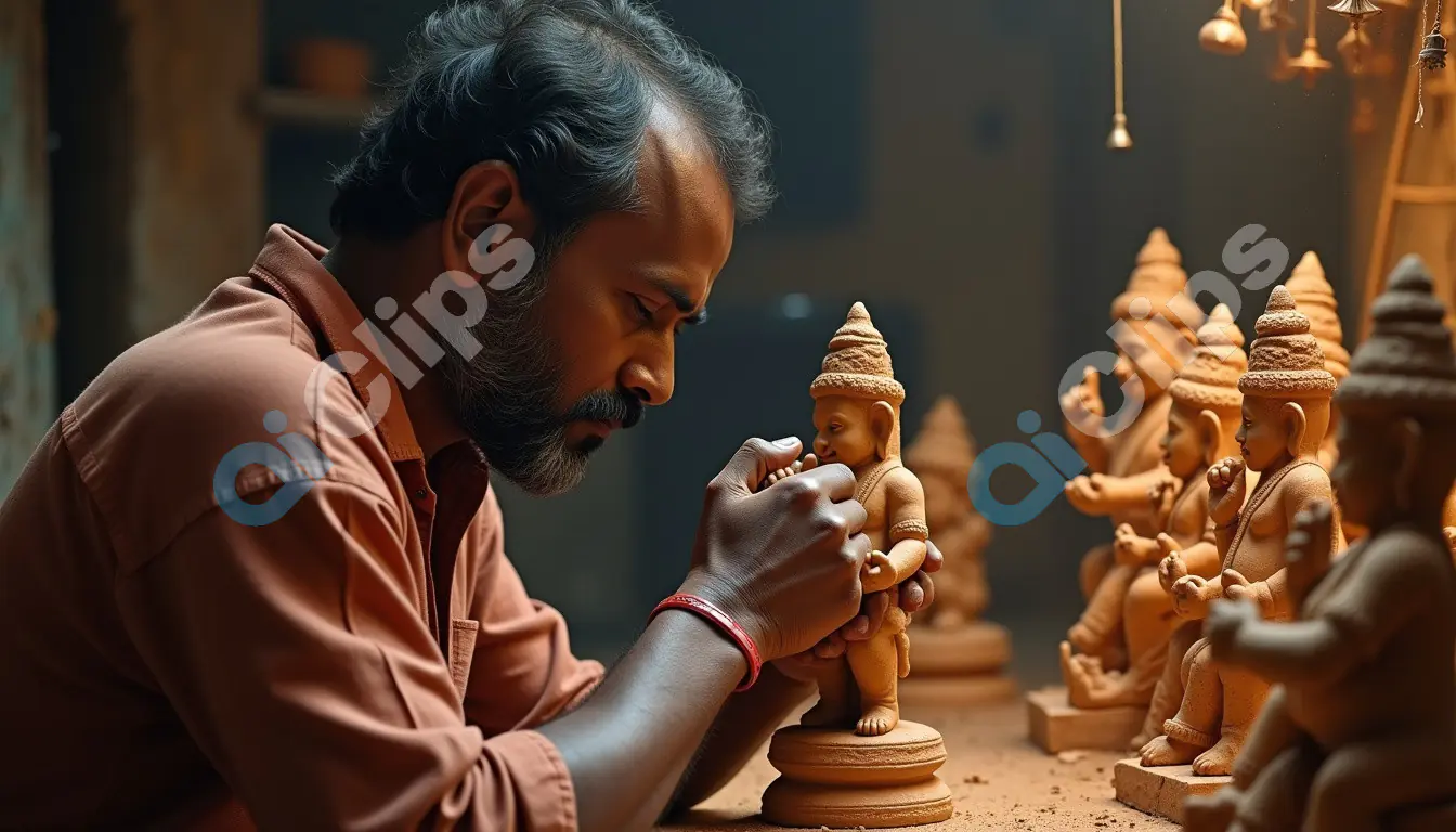 Artisan Crafting Traditional Clay Idols in a Workshop
