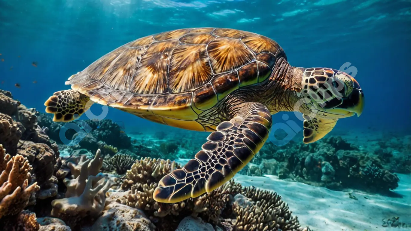 Sea Turtle in Coral Reef
