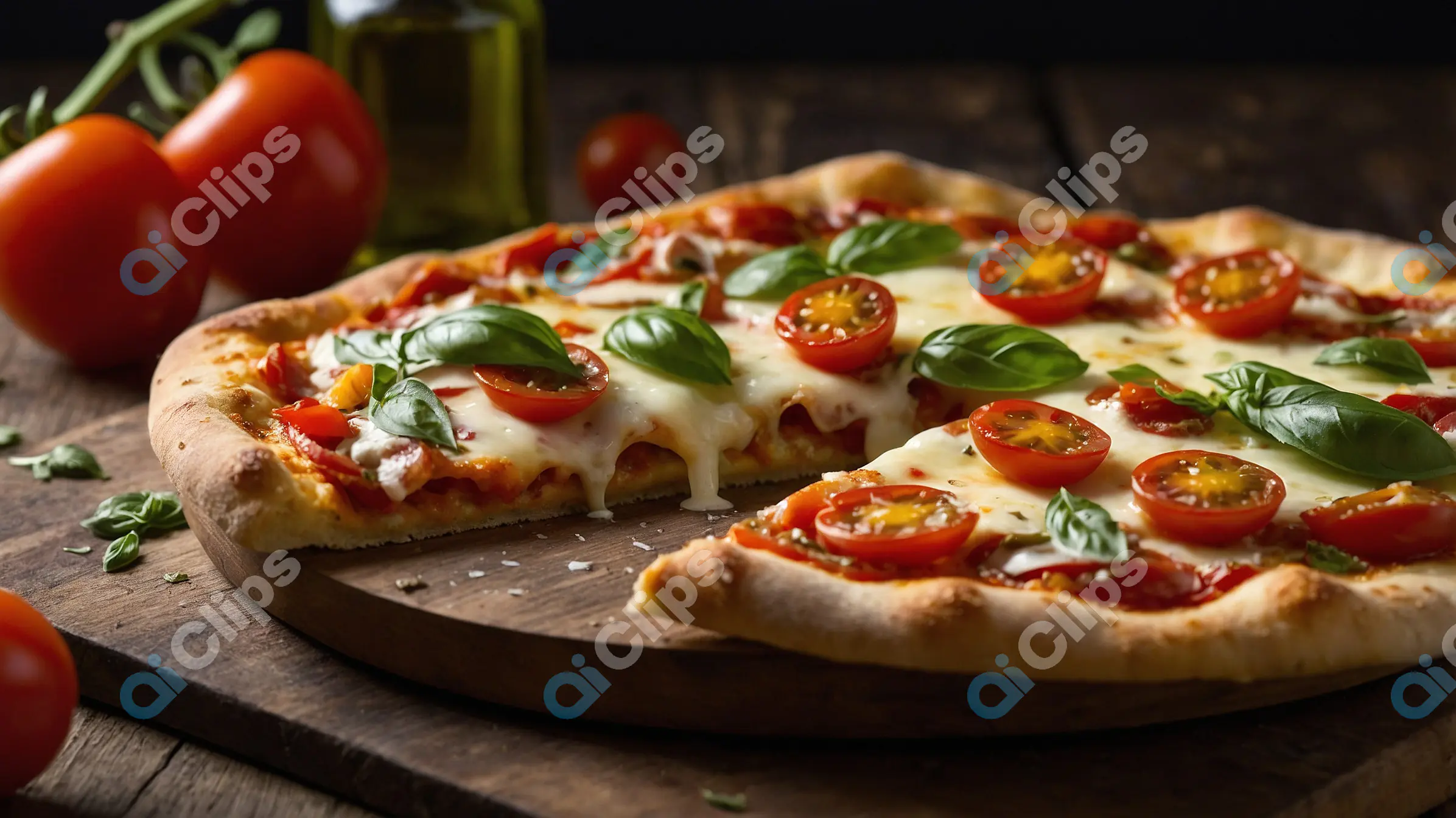 Fresh Margherita Pizza with Basil and Cherry Tomatoes