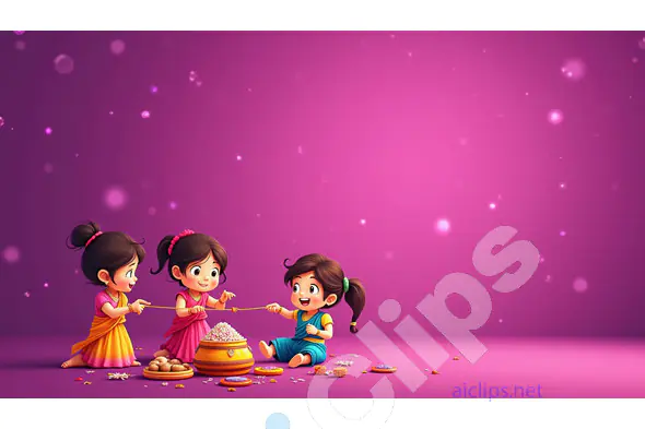 Cartoon Kids Celebrating Festival with Traditional Sweets