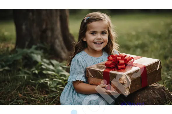 Smiling Girl Holding Gift Box Outdoors