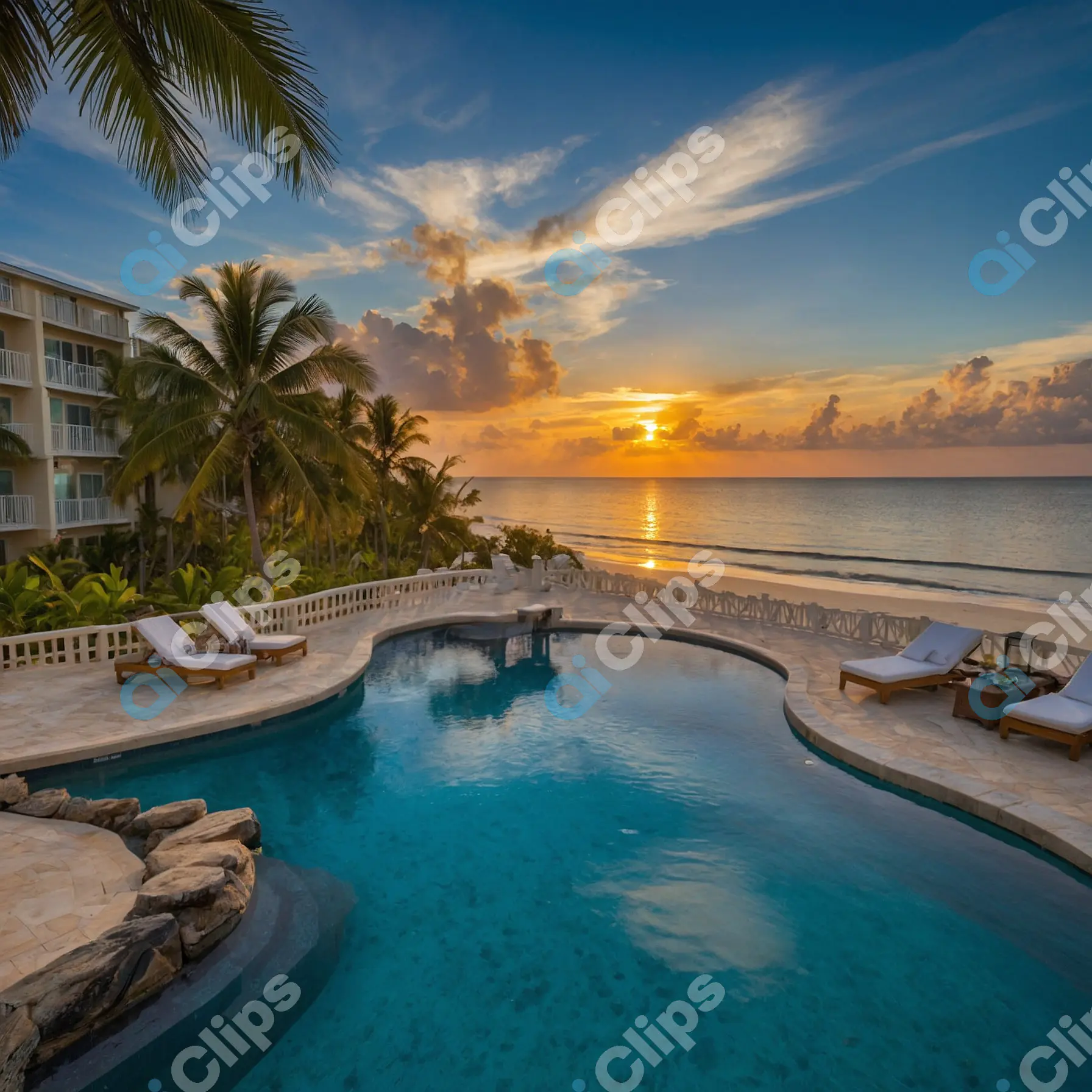 Beachfront Pool Sunset