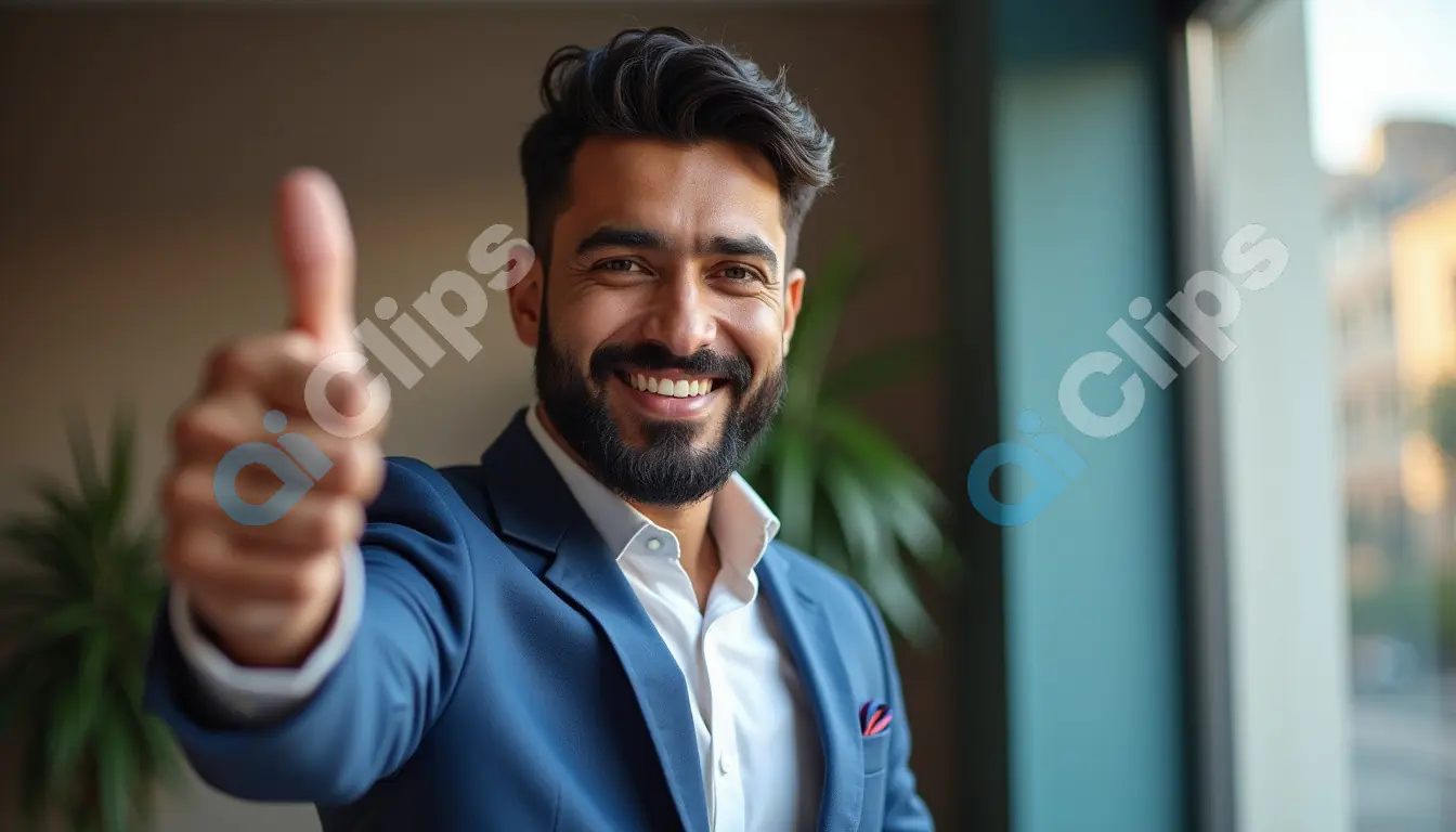 Confident Businessman Giving Thumbs Up