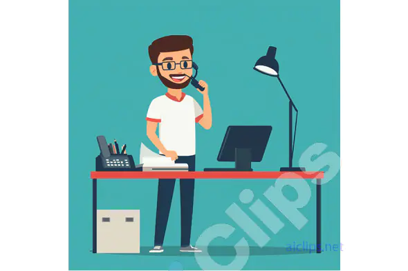 Office Worker on Phone Illustration