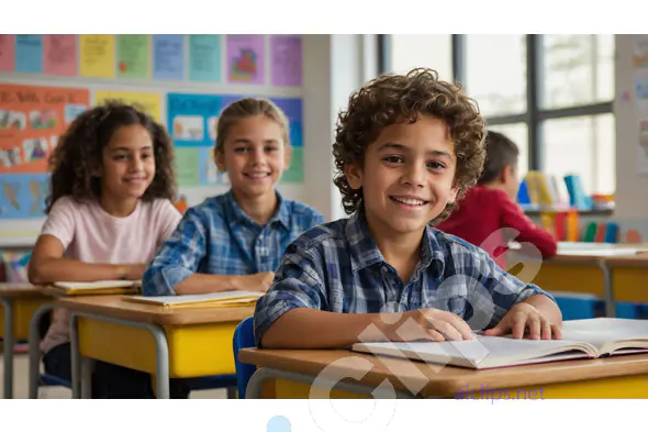 Happy School Children in Classroom