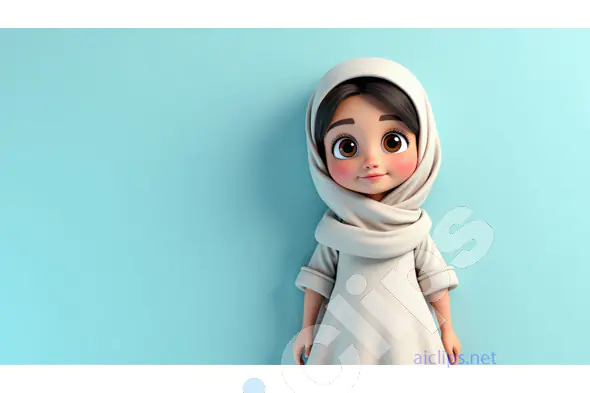 Adorable Hijabi Girl with Full-Length Dress - Cute Cartoon Character