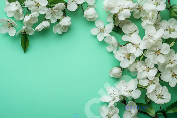 White Flowers on Mint Green