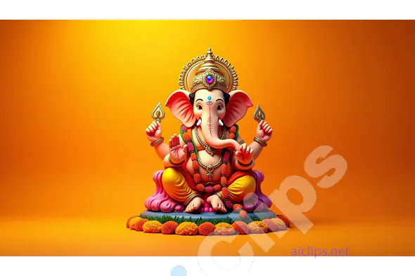 Vibrant 3D Lord Ganesha Idol on Orange Background