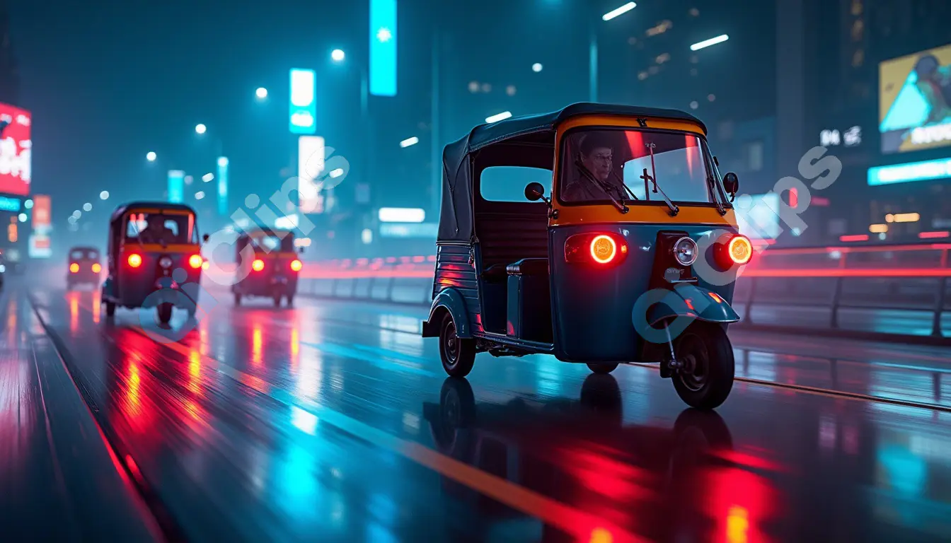 Vibrant Night Auto Rickshaw in the City