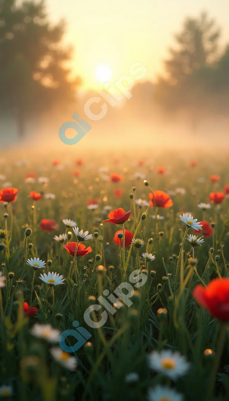 Sunrise Over a Meadow of Wildflowers