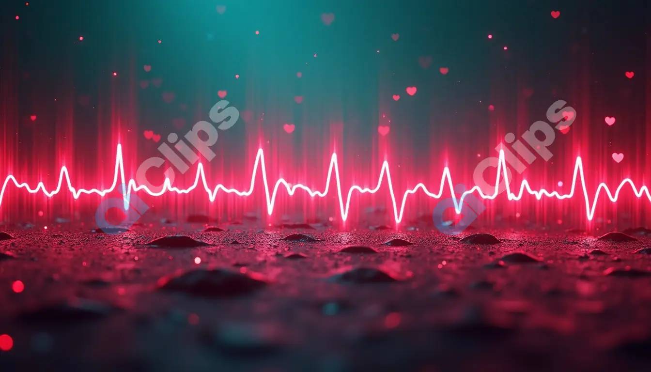 Heartbeat with Neon Love Pulses on Reflective Surface