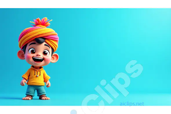 Adorable 3D Cartoon Character with Turban on Vibrant Background
