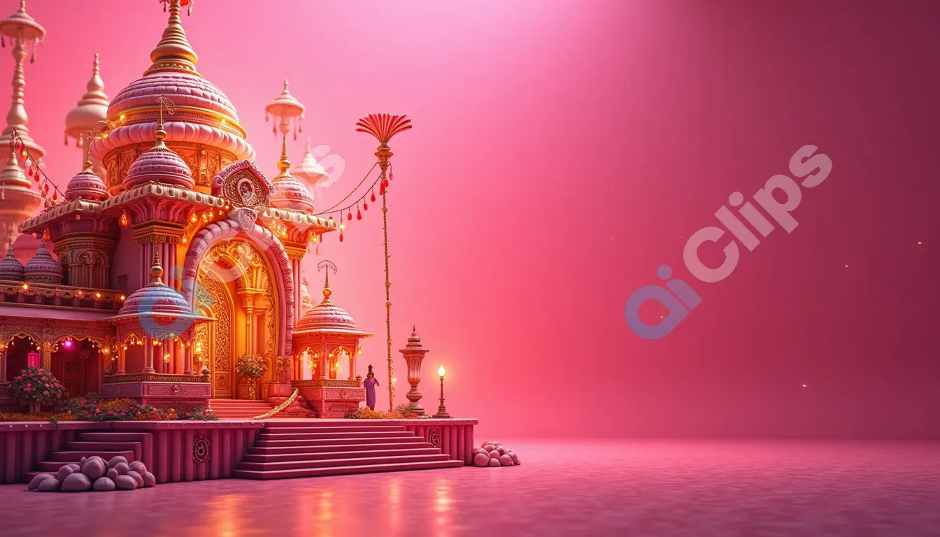 Majestic Pink Temple at Dusk with Illuminated Domes