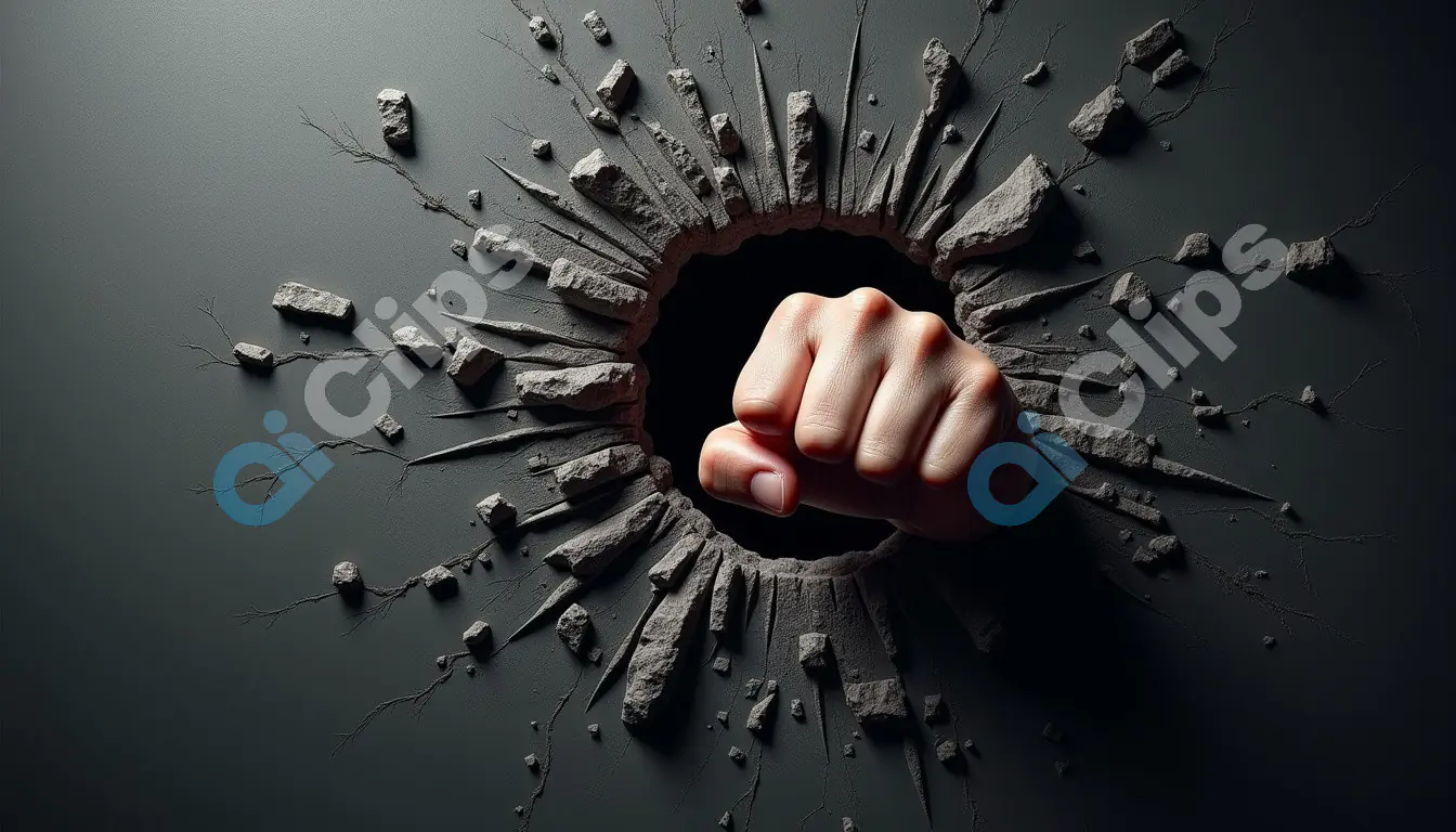 Fist Breaking Through the Concrete Wall