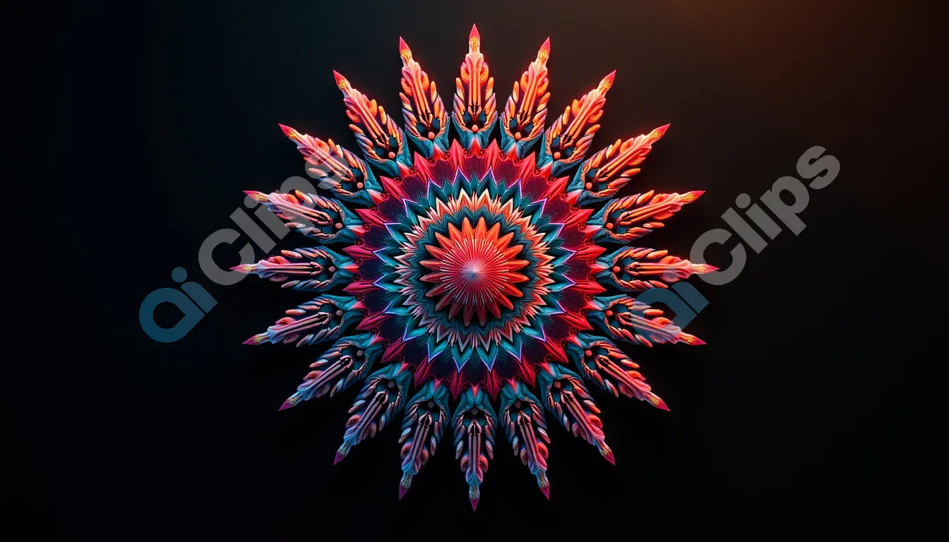 Radiant Mandala with Red, Blue, and Orange Petals