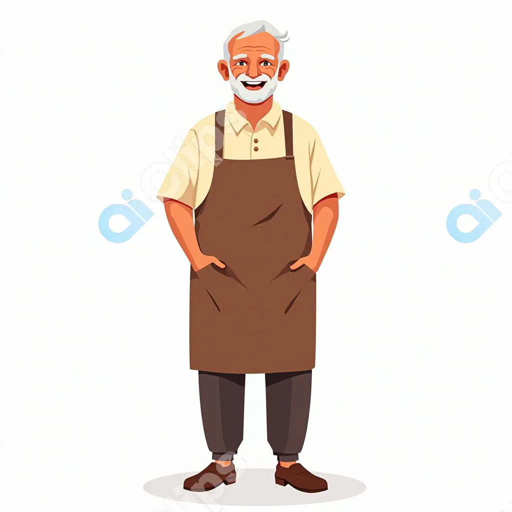 Cheerful Senior Man in Apron Vector Illustration