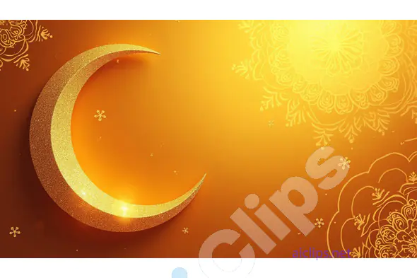 Golden Crescent Moon on Ornamental Background