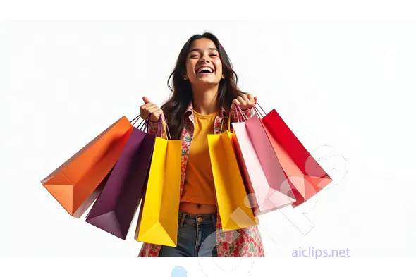 Excited Shopper with Colorful Shopping Bags