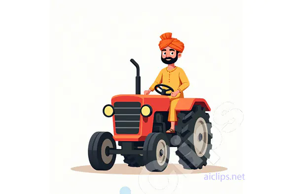 Indian Farmer Driving Tractor Vector Illustration