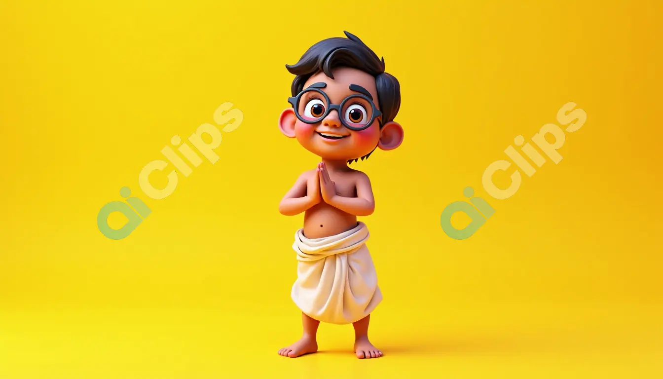 Cartoon Indian Boy in Traditional Dhoti with Namaste Gesture