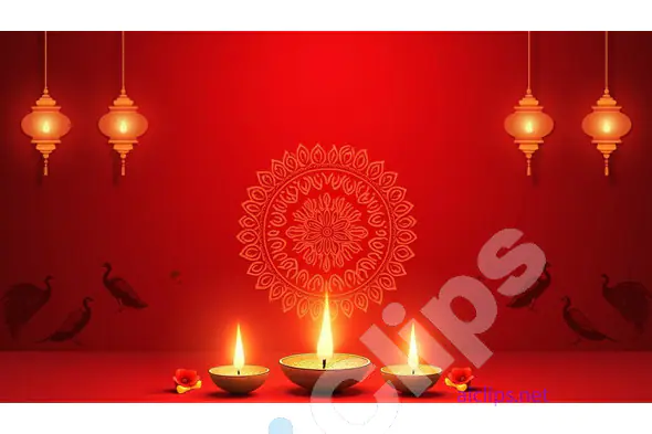 Diwali Rangoli with Hanging Lanterns and Diyas