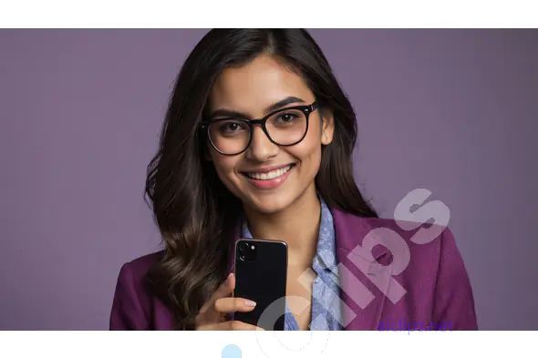 Professional Young Woman in Purple Blazer Holding Smartphone