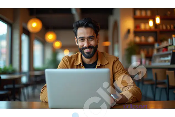 Indian Freelancer Working in Cozy Café - Modern Work Lifestyle