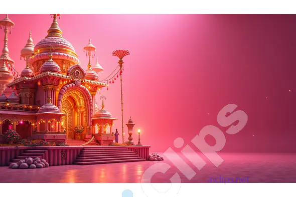 Majestic Pink Temple at Dusk with Illuminated Domes