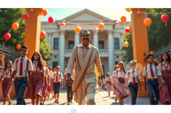 Proud School Principal Leading Students in Parade