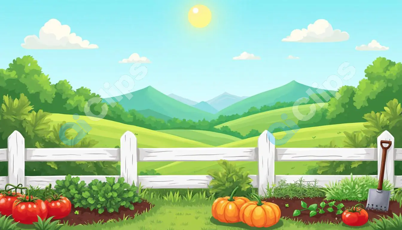 Sunny Farm Garden Landscape Illustration