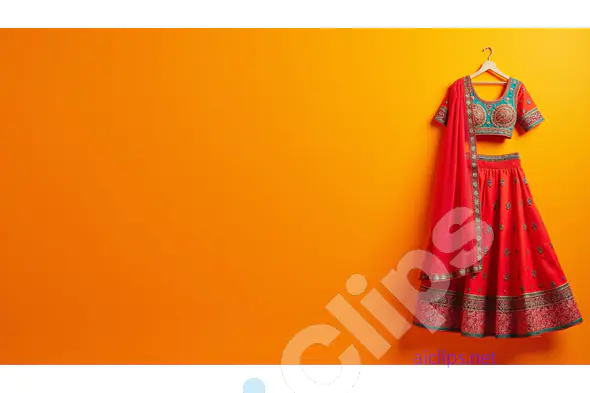 Traditional Indian Lehenga Choli on Vibrant Orange Background