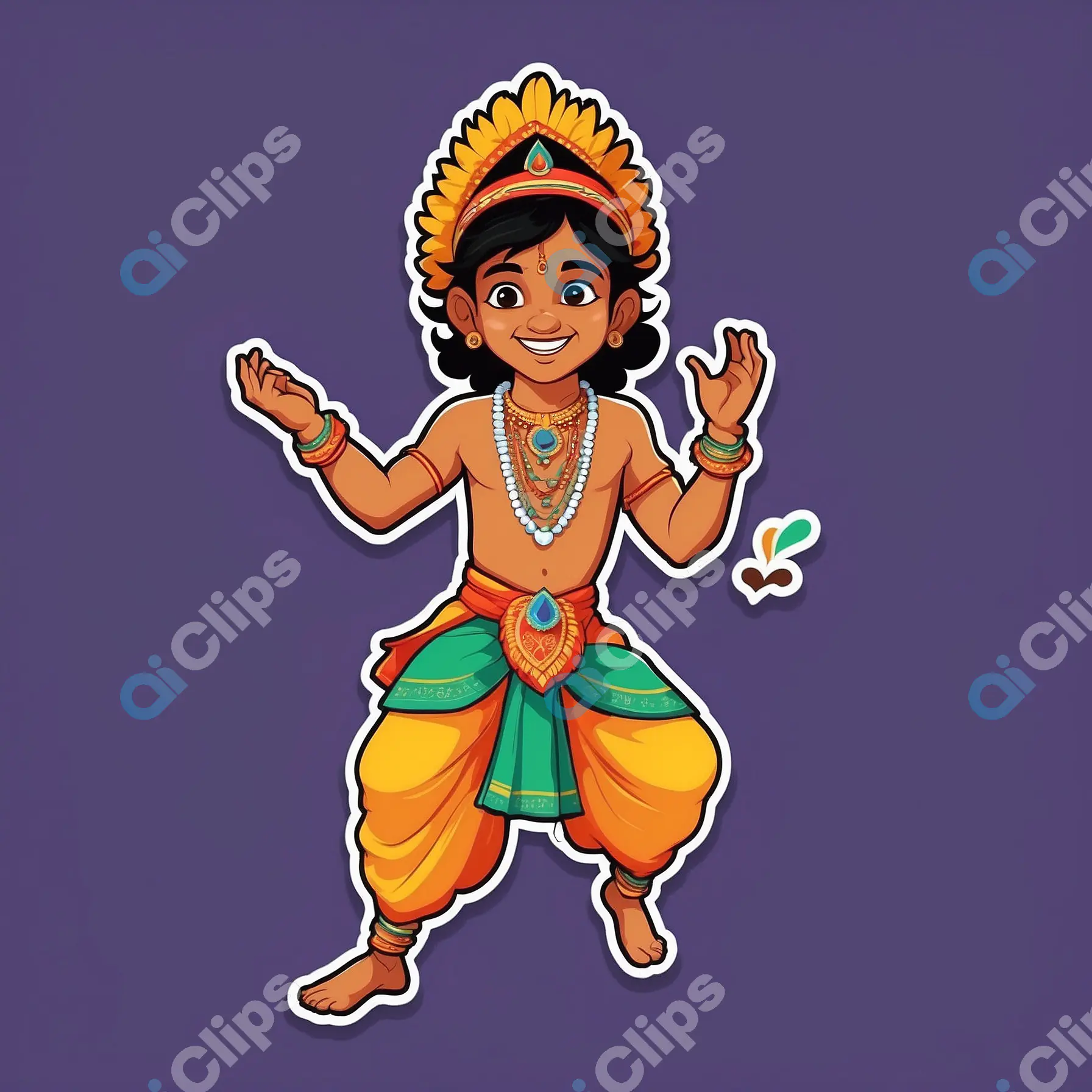 Happy Krishna Cartoon Sticker