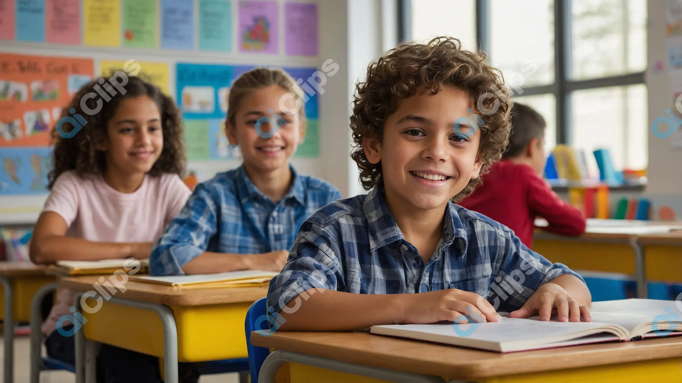 Happy School Children in Classroom