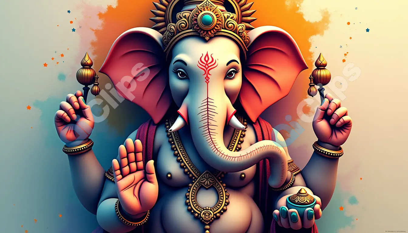 Artistic Lord Ganesha with Ornate Details and Colorful Backdrop