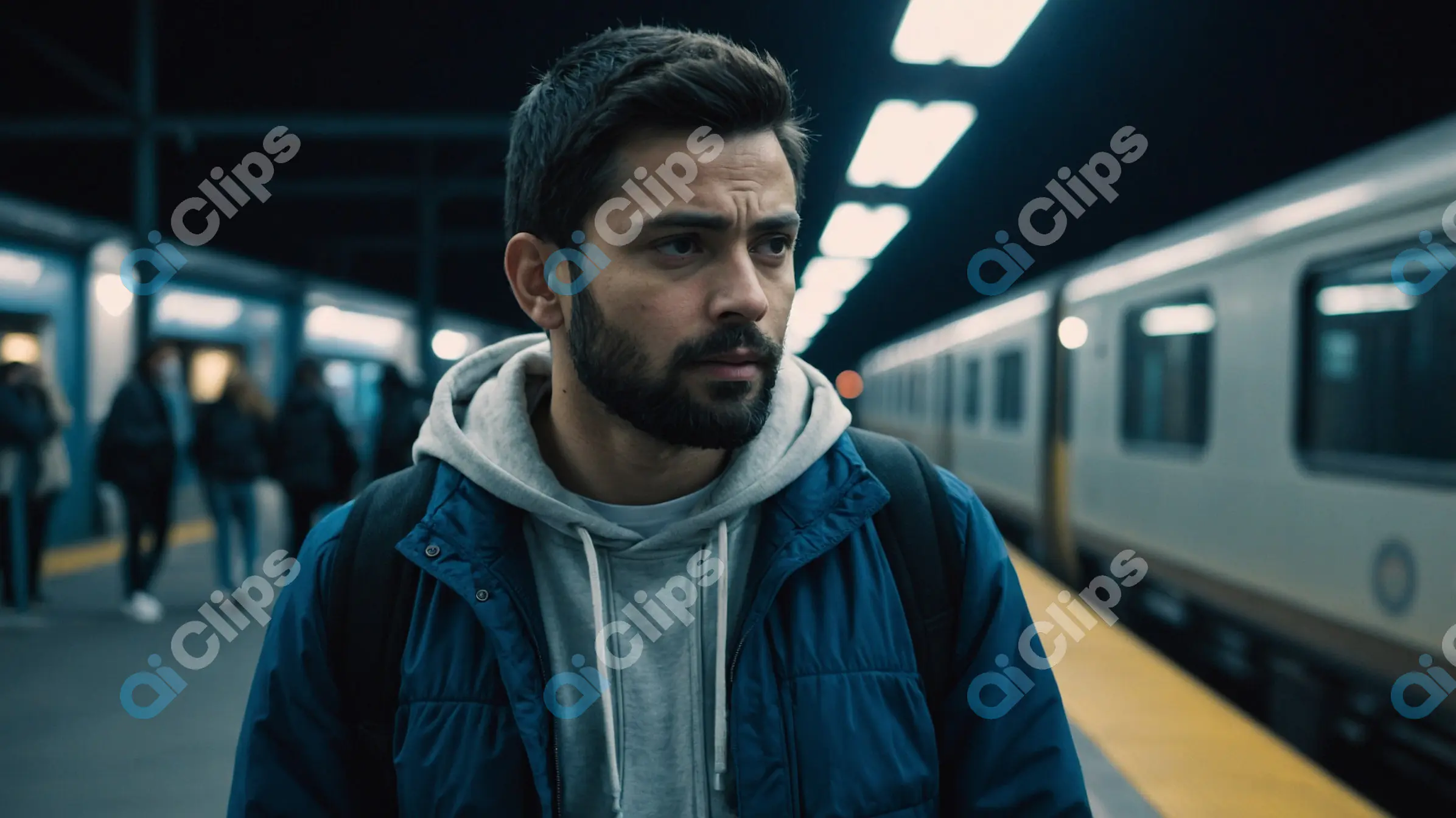 Young Man Waiting at a Subway Station at Night - Urban Lifestyle