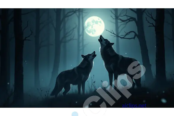 Wolves Howling at the Full Moon in a Mysterious Forest