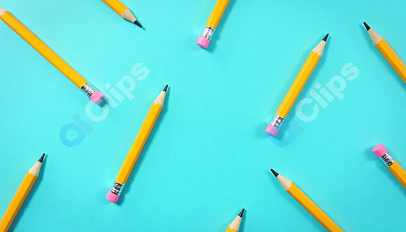 Yellow Pencils on Blue Background - Minimalist School and Office Supplies