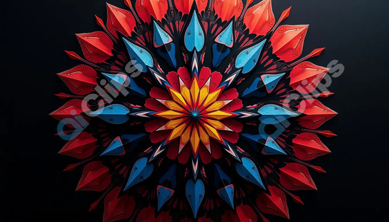 Vibrant Mandala Design with Red, Blue, and Yellow Petals