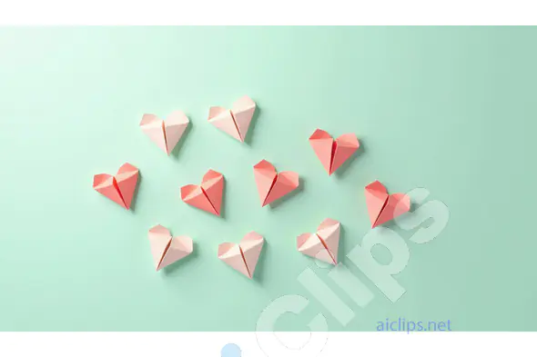 Pastel Origami Hearts on Mint Green Background - Minimalist Love Design