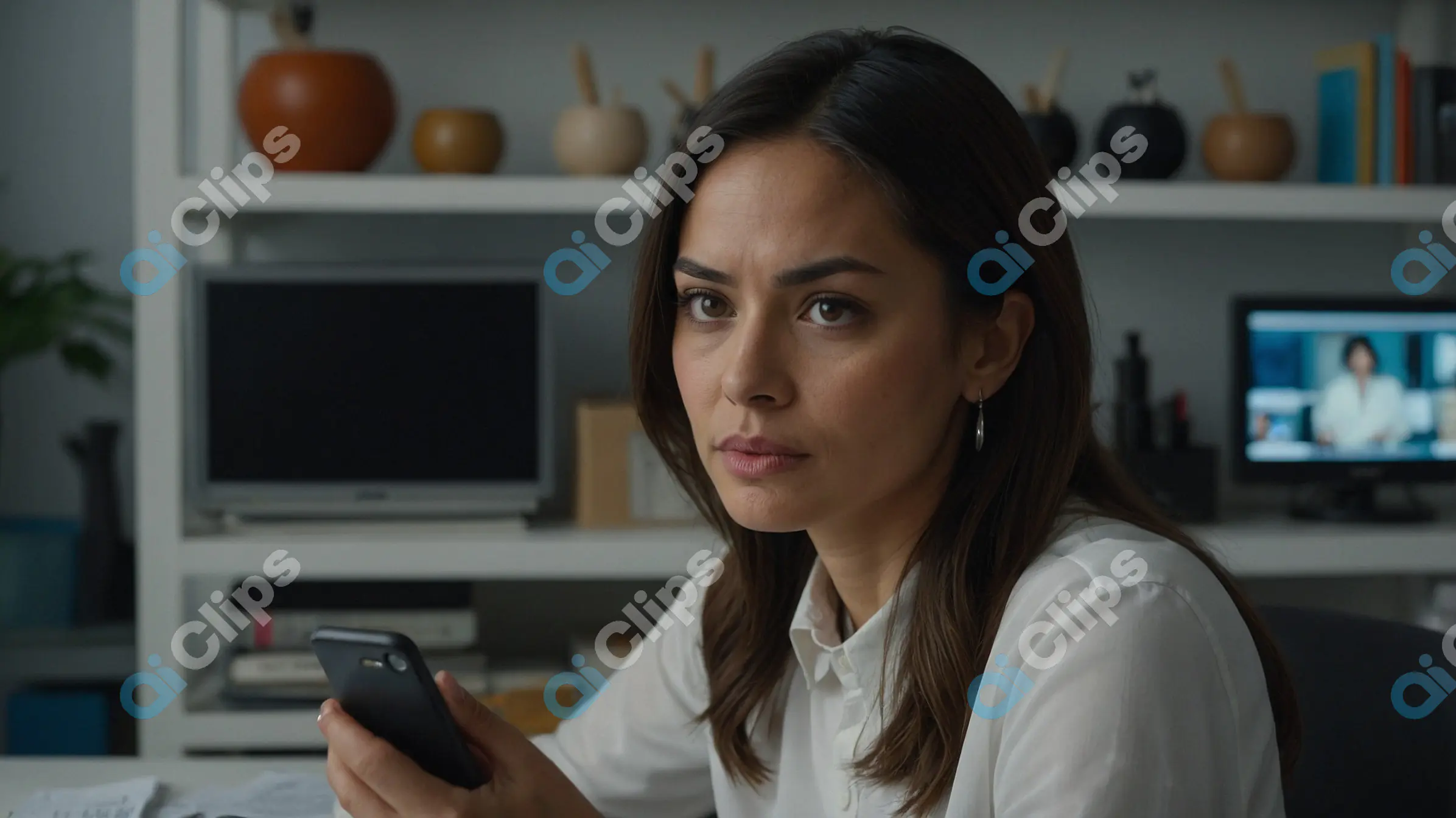 Focused Businesswoman Using Smartphone in Modern Office