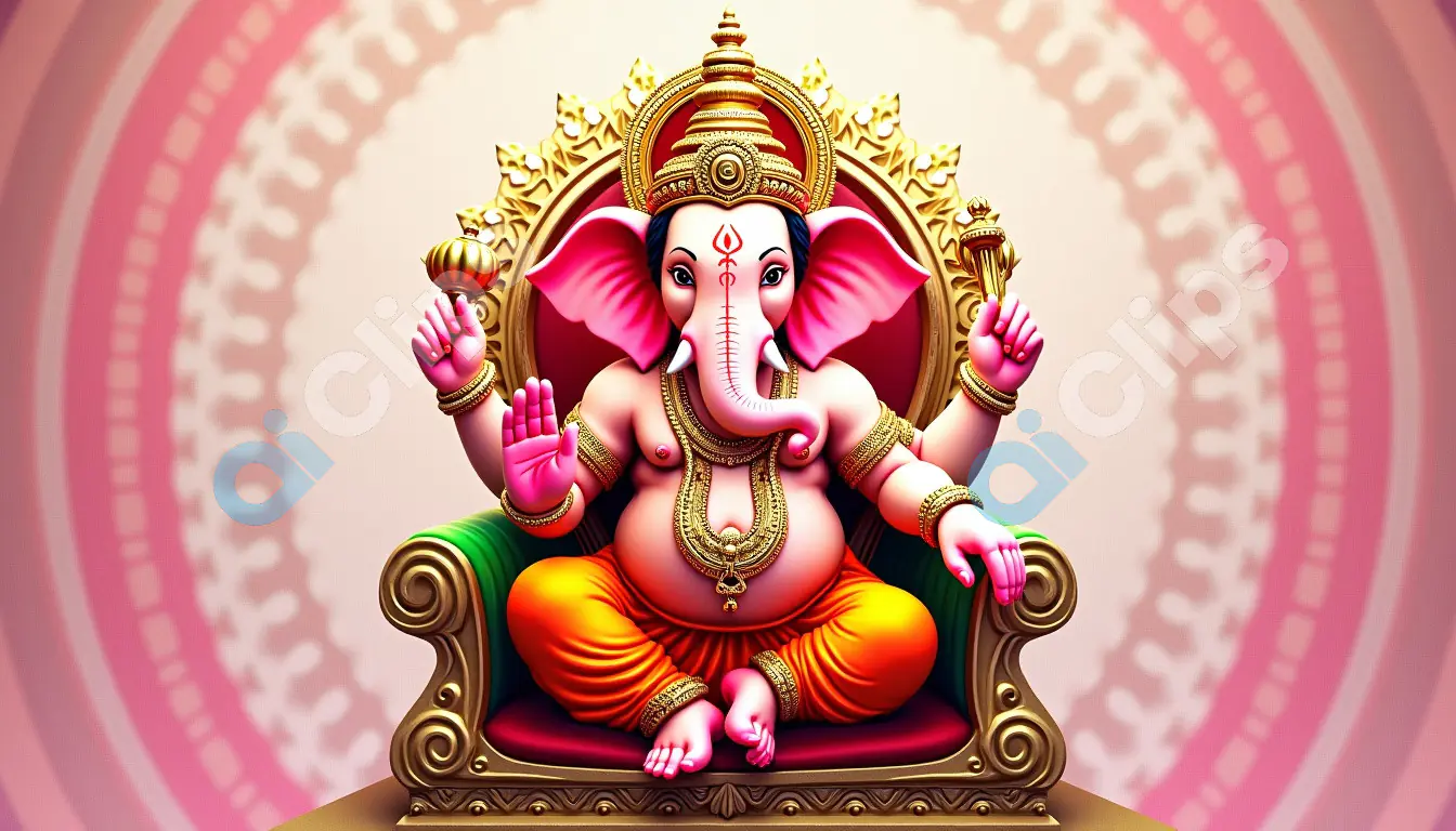 Lord Ganesha Majestic Digital Art on Ornate Throne