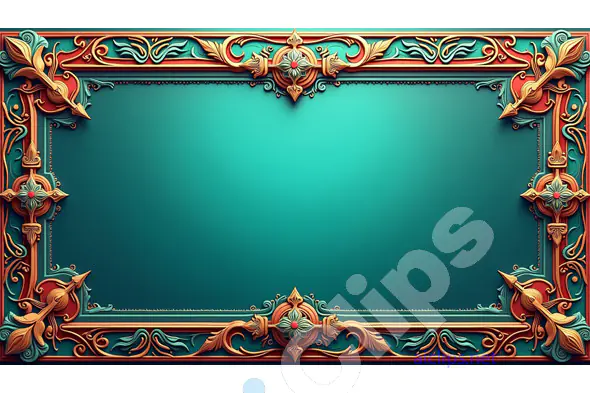 Ornate Vintage Frame with Elegant Floral Accents - Teal and Gold Design