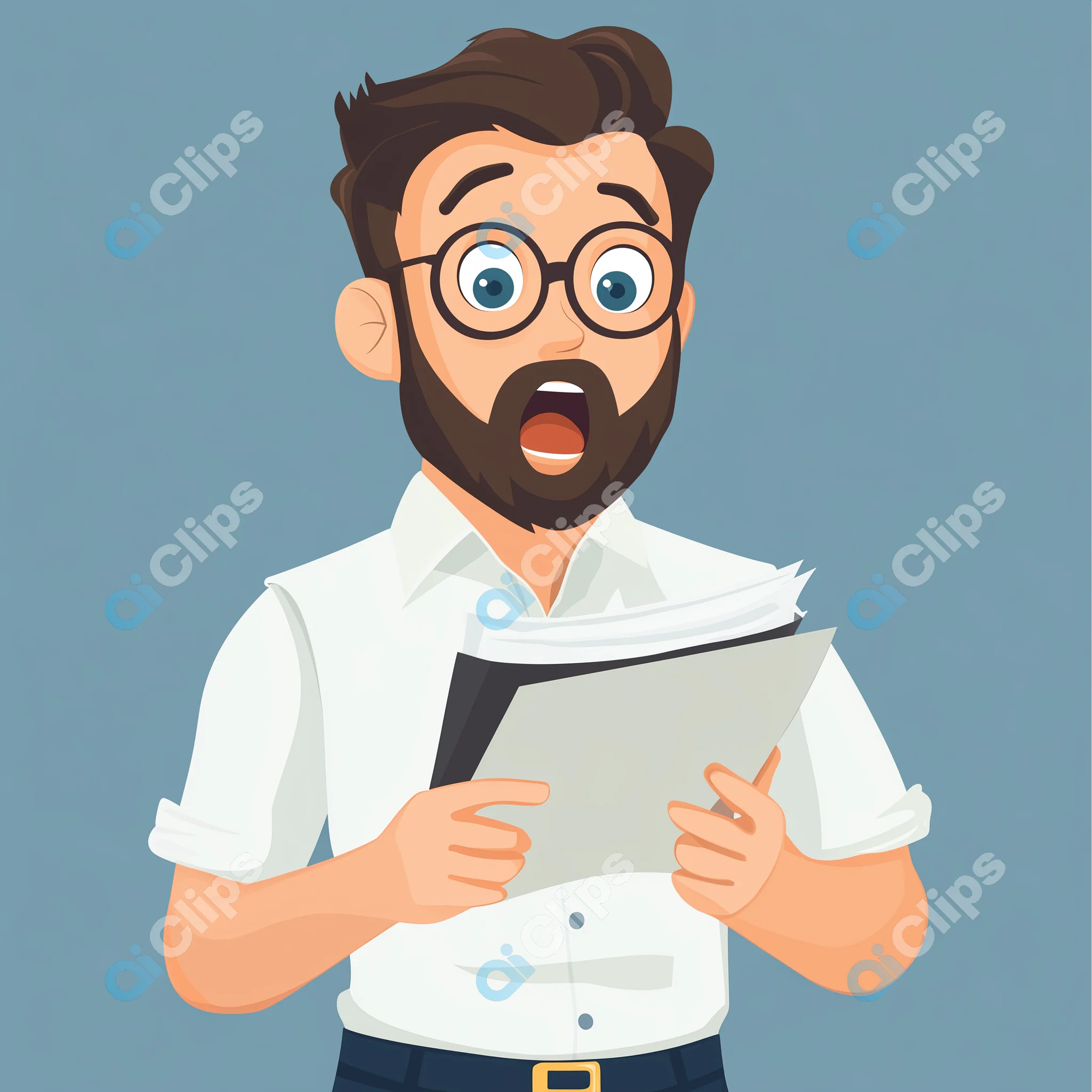 Surprised Man with Glasses Reading